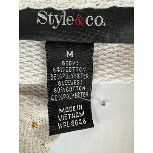 STYLE & CO Holiday Snow Globe Christmas Top Sz M Beige Cotton Blend Blemish - Picture 9 of 16